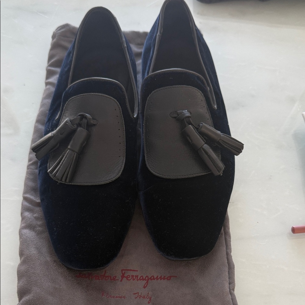 Salvatore Ferragamo Men's Dark Blue and Gray Loafers